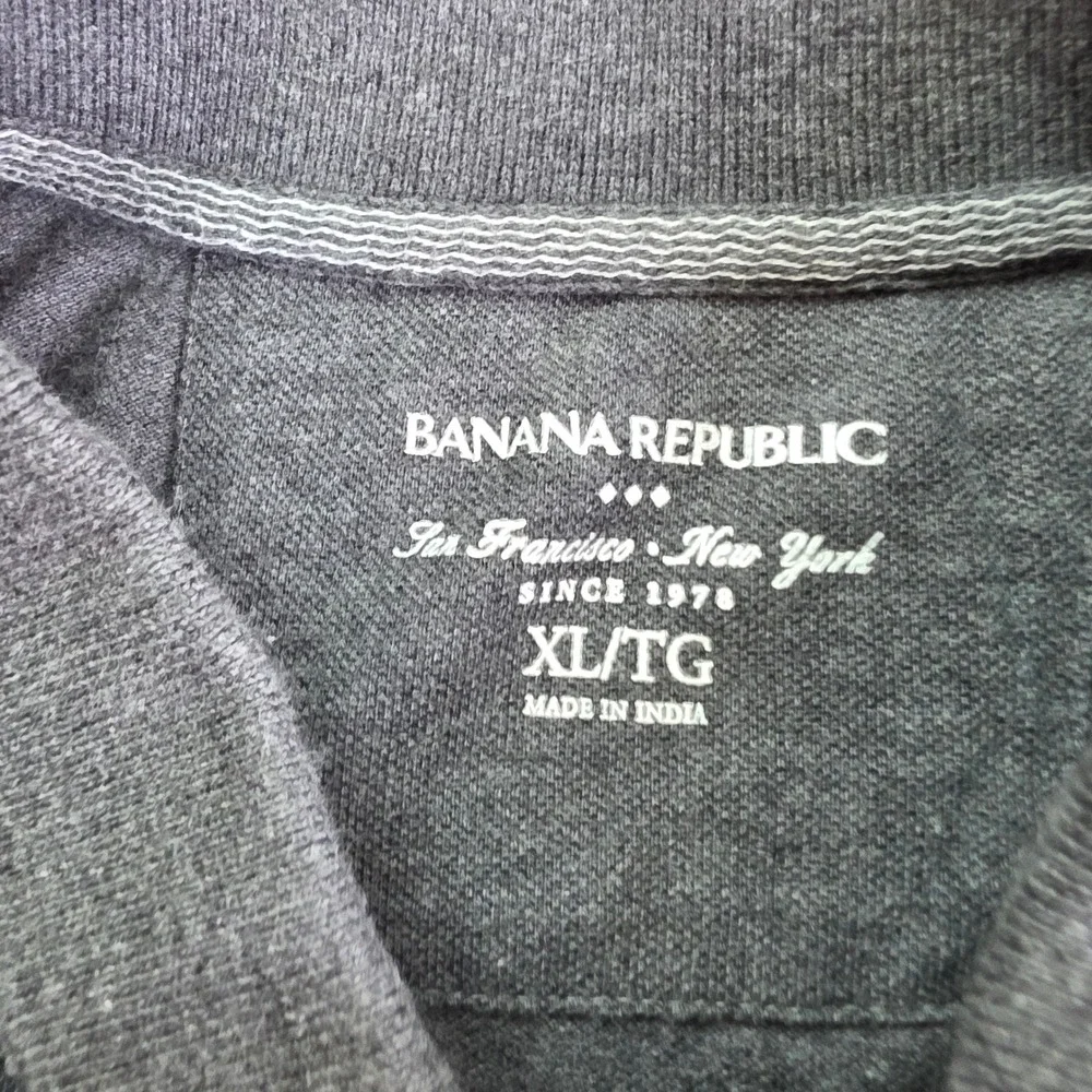 Banana Republic Polo Shirt Mens XL Gray Cotton Pique Elephant Logo Preppy
